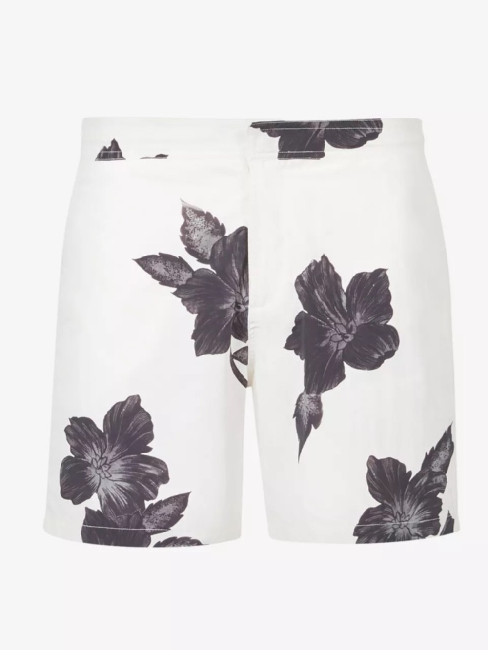 All Saints White Swim Trunks with Black Floral Print